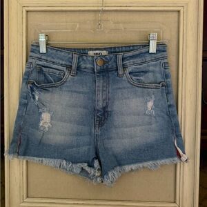 JBD. Distressed cutoff denim cutoff shorts w side slit w red detail M